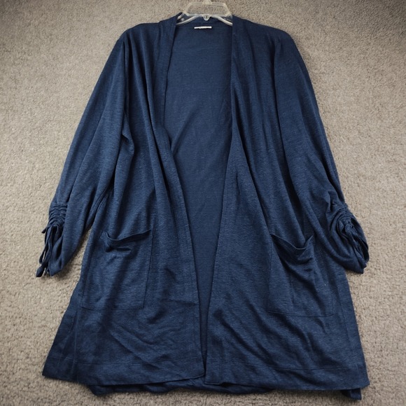 J. Jill Sweaters - J. Jill Love Linen Navy Blue Open Front Cardigan Sweater Pockets Medium